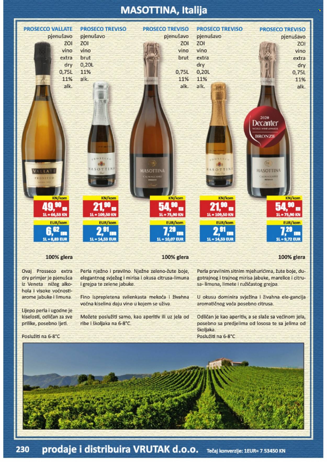 thumbnail - Vrutak katalog - Sniženi proizvodi - marelica, Perla, Fino, prosecco, vino, alkohol. Stranica 230.