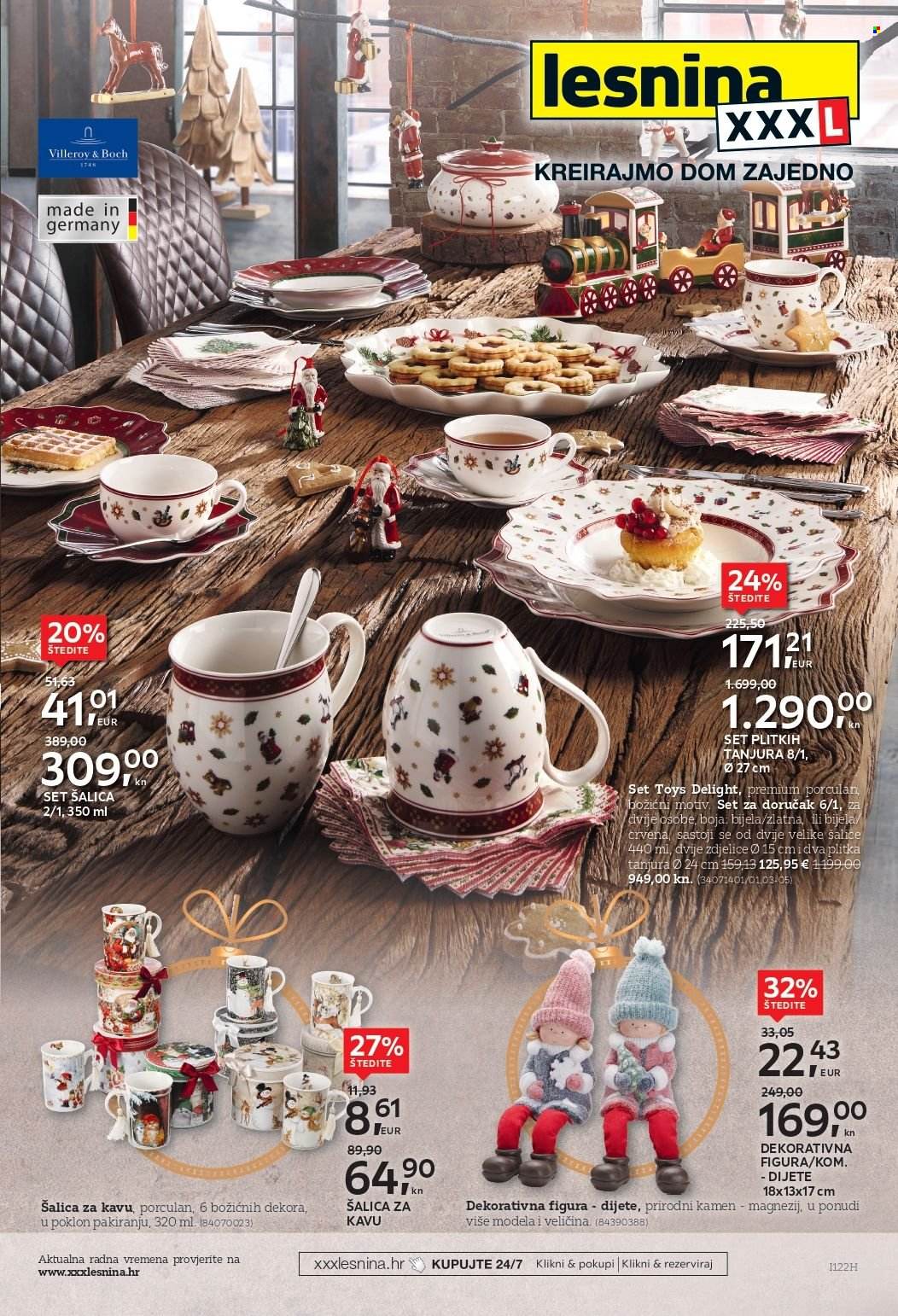 thumbnail - Lesnina katalog - 26.11.2022. - 11.12.2022. - Sniženi proizvodi - šalica za kavu, set šalica, tanjur, dekorativni figura. Stranica 1.