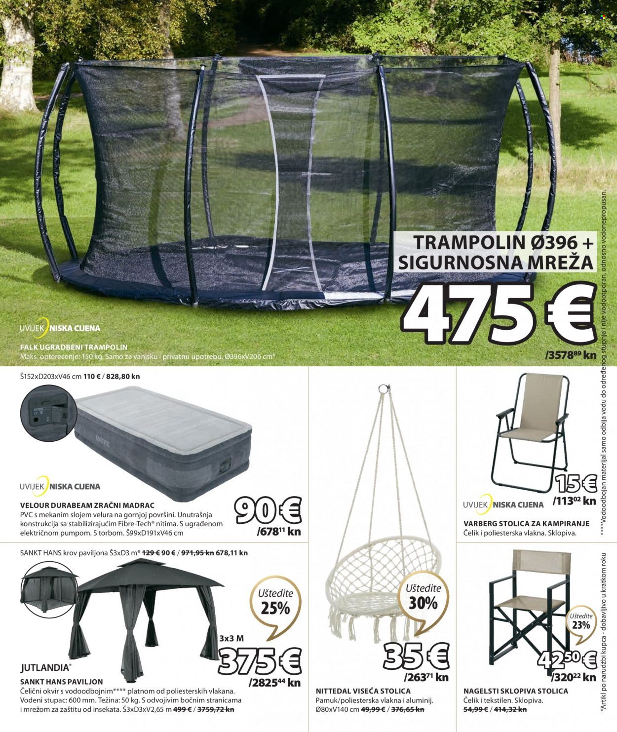 thumbnail - JYSK katalog - 09.03.2023. - 12.04.2023. - Sniženi proizvodi - trampolin, zračni madrac, paviljon, stolica za ljuljanje, sklopivi stolac, stolica, stolica za kampiranje. Stranica 5.