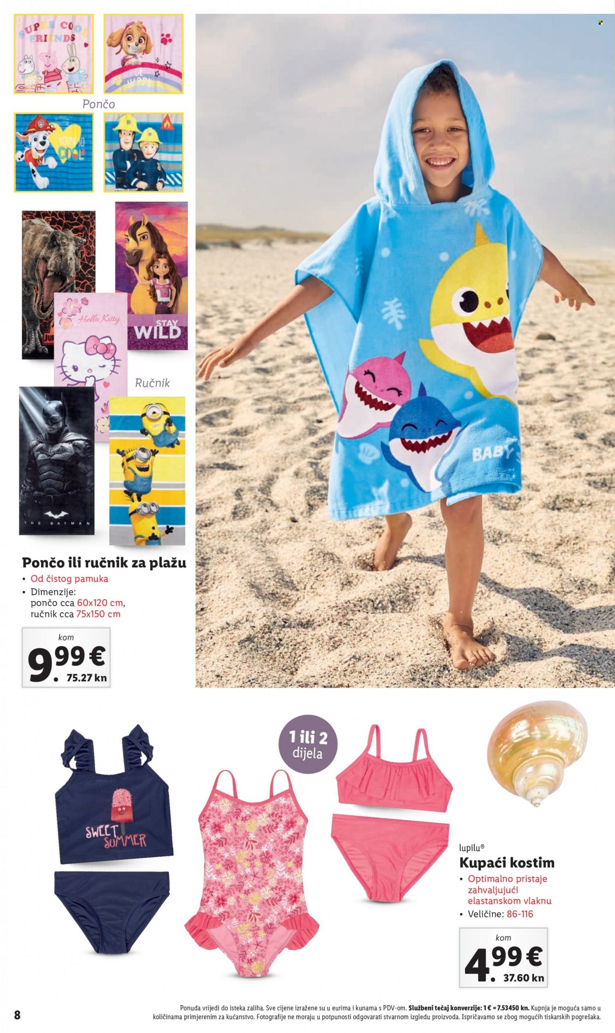 thumbnail - Lidl katalog - Sniženi proizvodi - Batman, Hello Kitty, pončo, ručnik, kupaći kostim, Lupilu. Stranica 8.