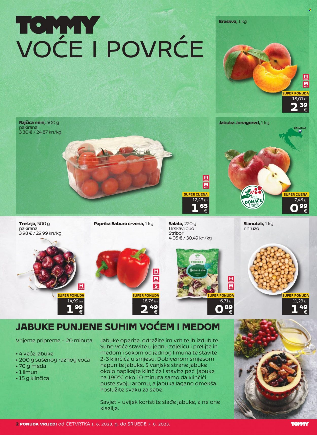 thumbnail - Tommy katalog - 01.06.2023. - 07.06.2023. - Sniženi proizvodi - breskva, jabuka, rajčica, trešnja, paprika, miješana salata, salata, slanutak. Stranica 2.