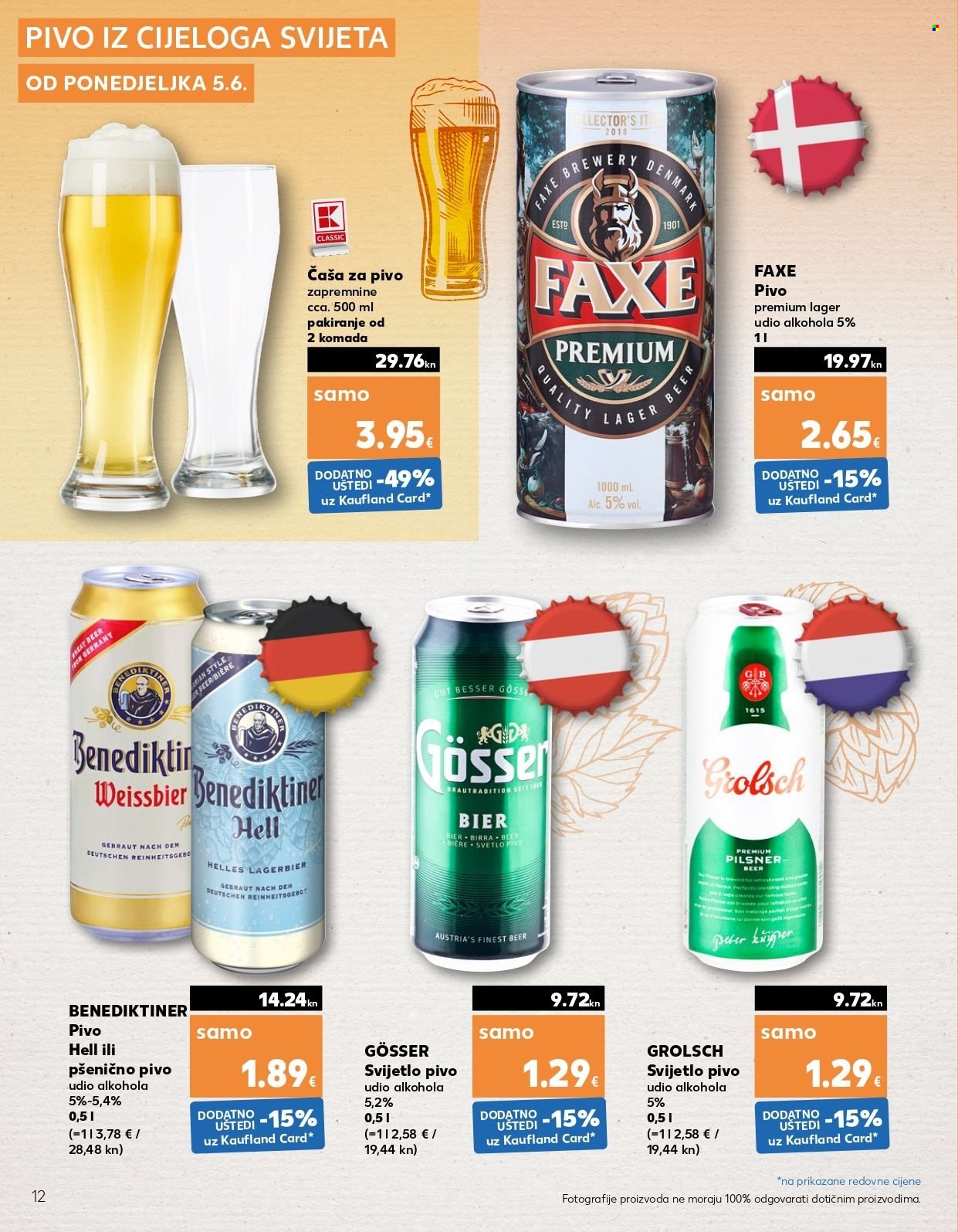 thumbnail - Kaufland katalog - 05.06.2023. - 18.06.2023. - Sniženi proizvodi - čaša, čaša za pivo, alkohol, Faxe, lager, pivo, Hell, svijetlo pivo. Stranica 12.