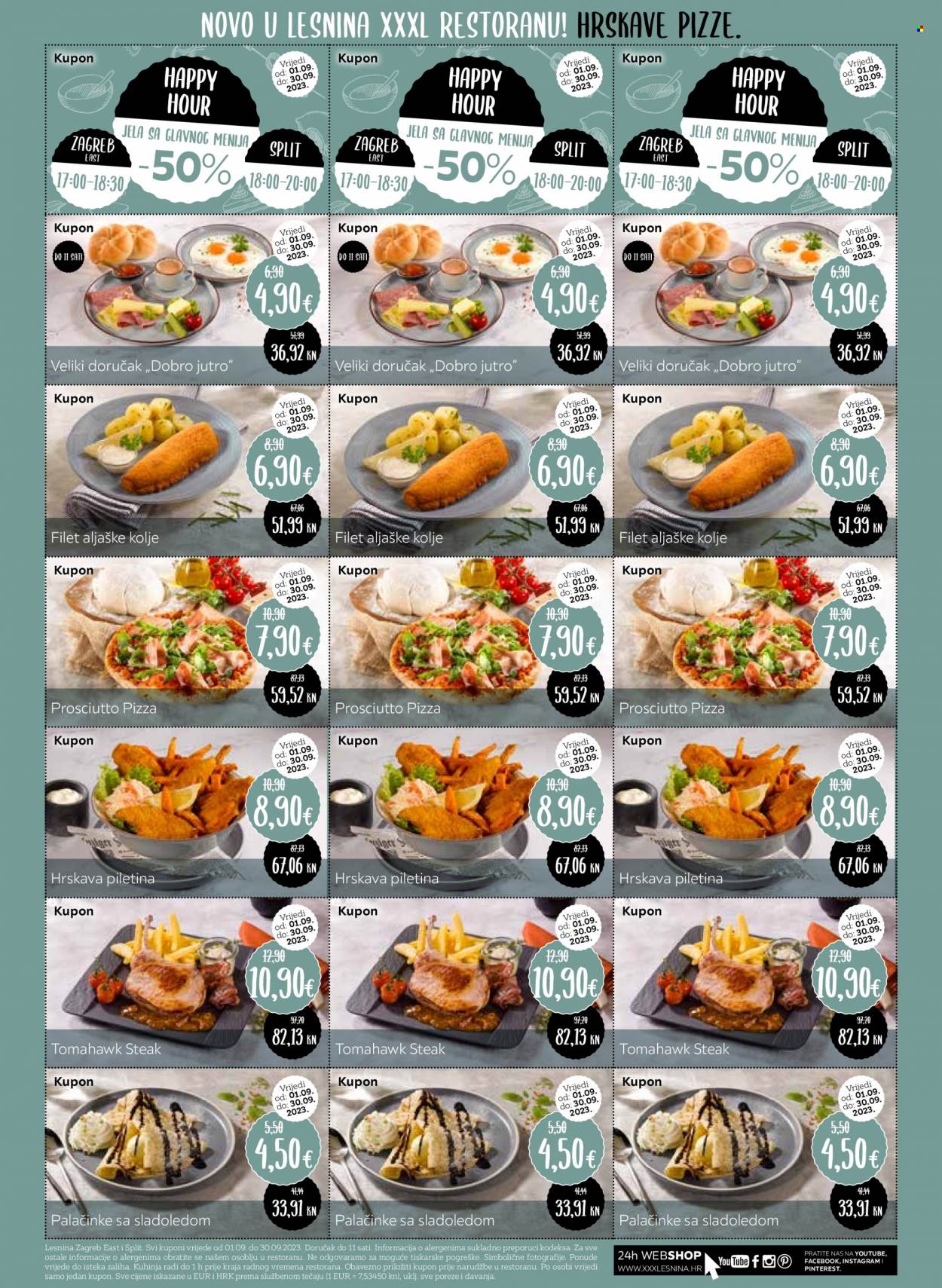 Lesnina katalog - 01.09.2023. - 30.09.2023. - Sniženi proizvodi - aljaška kolja, gotovo jelo, palačinke, pizza. Stranica 1.