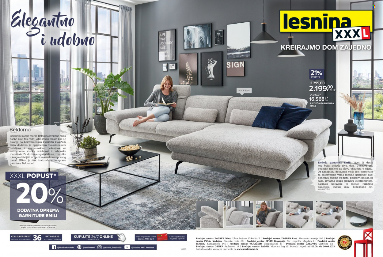 Lesnina katalog - 02.09.2023. - 30.09.2023. - Sniženi proizvodi - daljinski upravljač, klupa, sjedeća garnitura, tabure. Stranica 1.