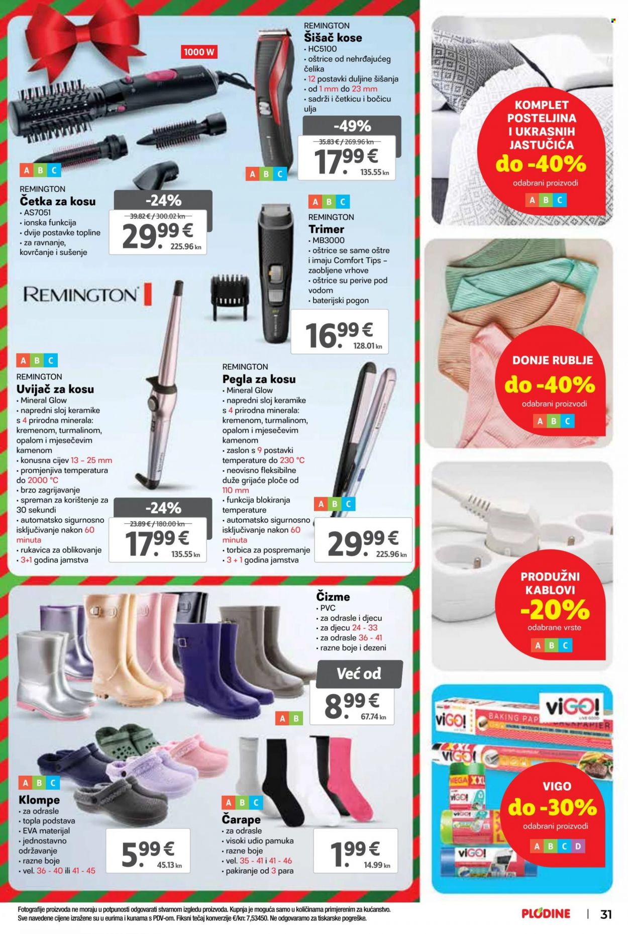thumbnail - Plodine katalog - 22.11.2023. - 28.11.2023. - Sniženi proizvodi - cipele, klompe, Remington, šišač, šišač za kosu, četka za kosu, uređaj za uvijanje kose, pegla za kosu, čizme, ABC, čarape. Stranica 31.
