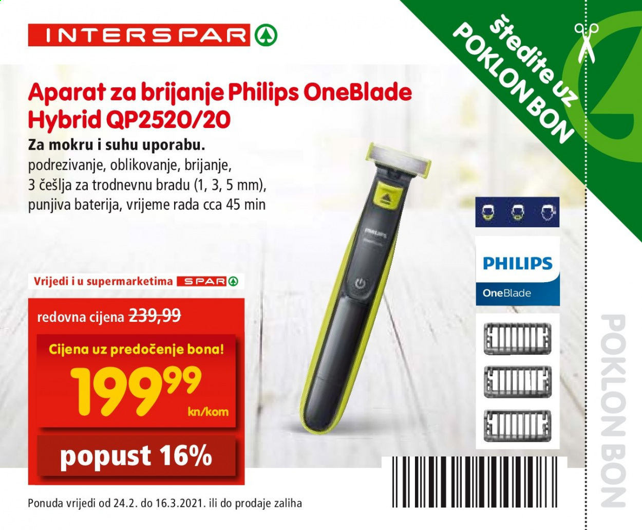 thumbnail - INTERSPAR katalog - 24.02.2021. - 16.03.2021. - Sniženi proizvodi - Philips, aparat za brijanje. Stranica 68.