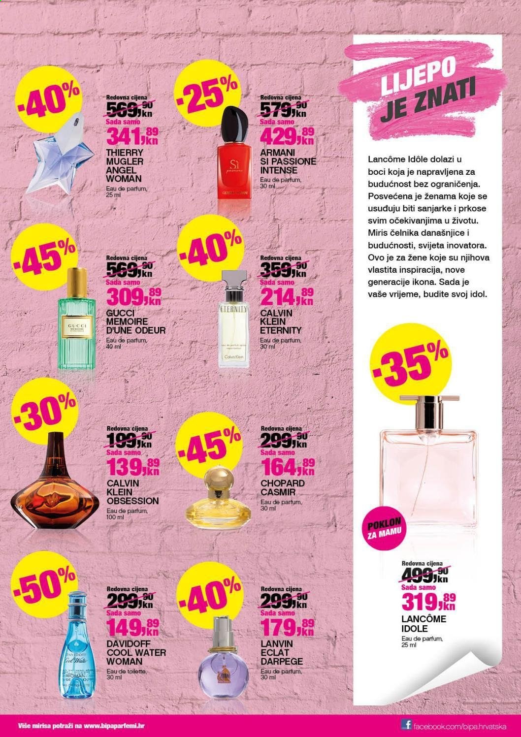 thumbnail - Bipa katalog - 29.04.2021. - 12.05.2021. - Sniženi proizvodi - Lancôme, Calvin Klein, eau de parfum, eau de toilette, Eclat, Gucci, Lanvin, Davidoff. Stranica 5.