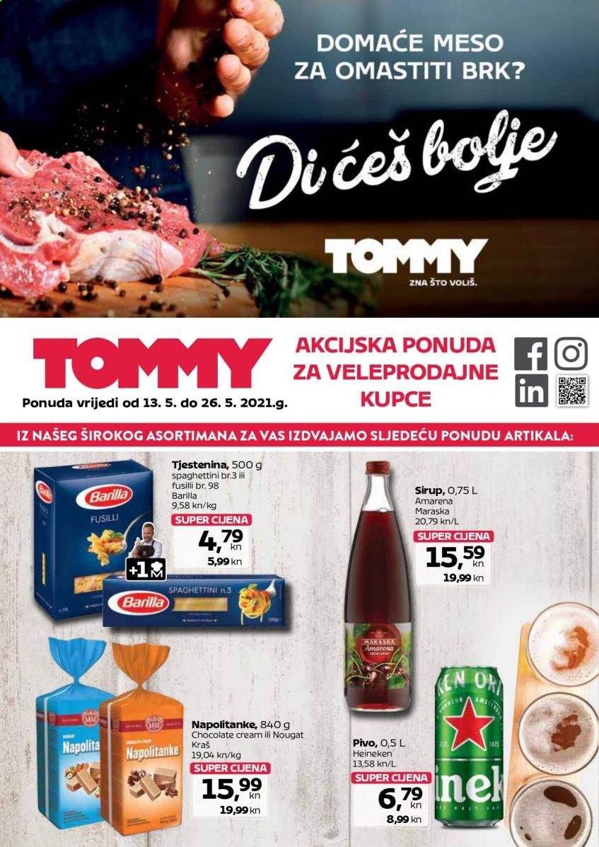 thumbnail - Tommy katalog - 13.05.2021. - 26.05.2021. - Sniženi proizvodi - Kraš, napolitanke, tjestenina, Barilla, sirup, pivo, Heineken. Stranica 1.
