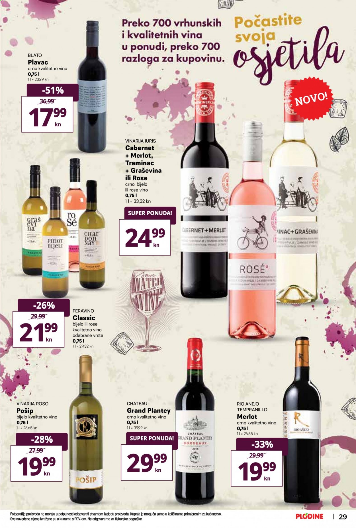 thumbnail - Plodine katalog - 08.07.2021. - 14.07.2021. - Sniženi proizvodi - Graševina, Merlot, Plavac, vino, rose vino. Stranica 29.
