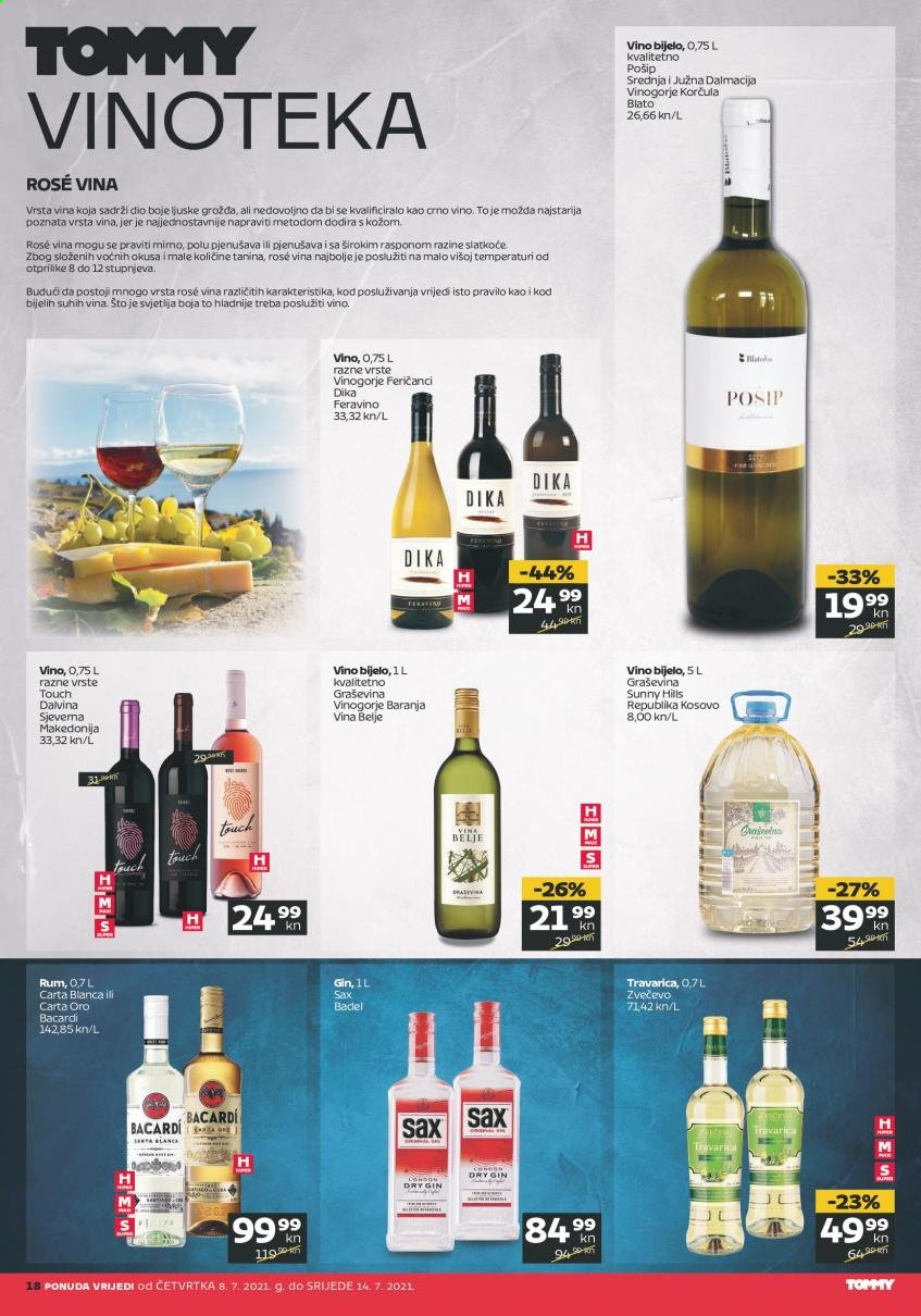 thumbnail - Tommy katalog - 08.07.2021. - 14.07.2021. - Sniženi proizvodi - bijelo vino, crno vino, Graševina, vino, Bacardi, gin, rum, Travarica. Stranica 18.