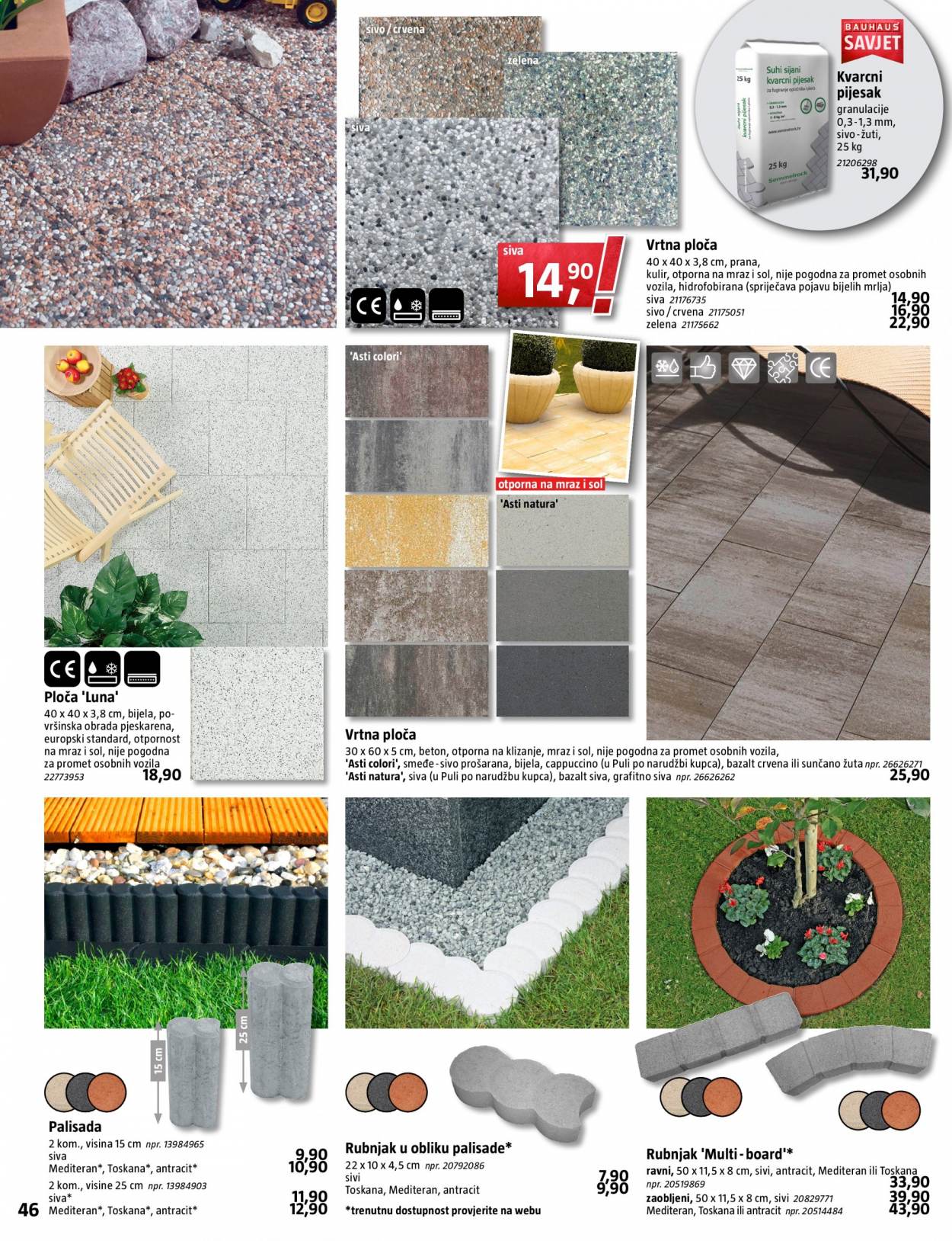 thumbnail - Bauhaus katalog - 05.08.2021. - 01.09.2021. - Sniženi proizvodi - vrtna ploča, kvarcni pijesak, rubnjak. Stranica 46.