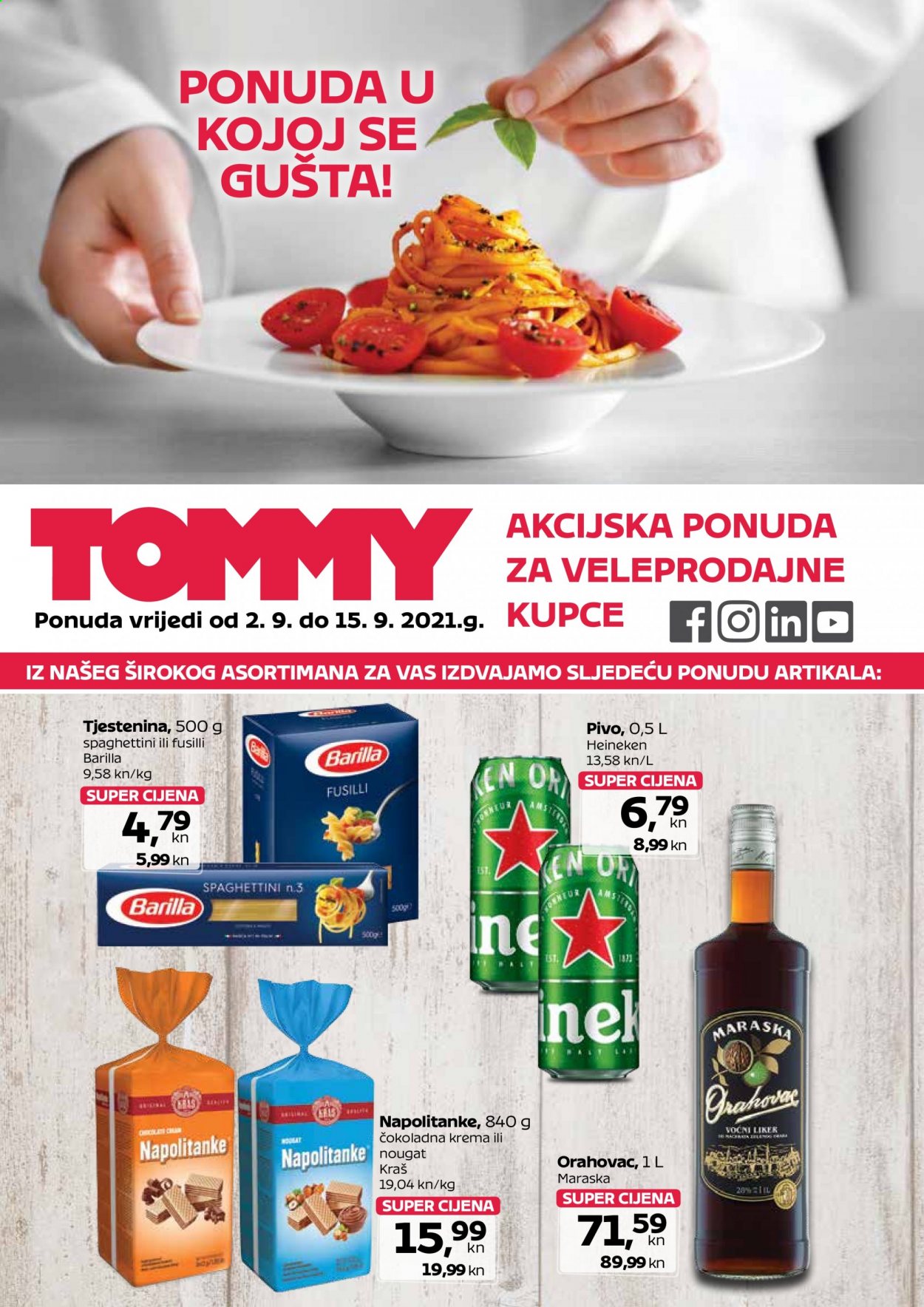 thumbnail - Tommy katalog - 02.09.2021. - 15.09.2021. - Sniženi proizvodi - Kraš, napolitanke, tjestenina, Barilla, pivo, Heineken, liker. Stranica 1.