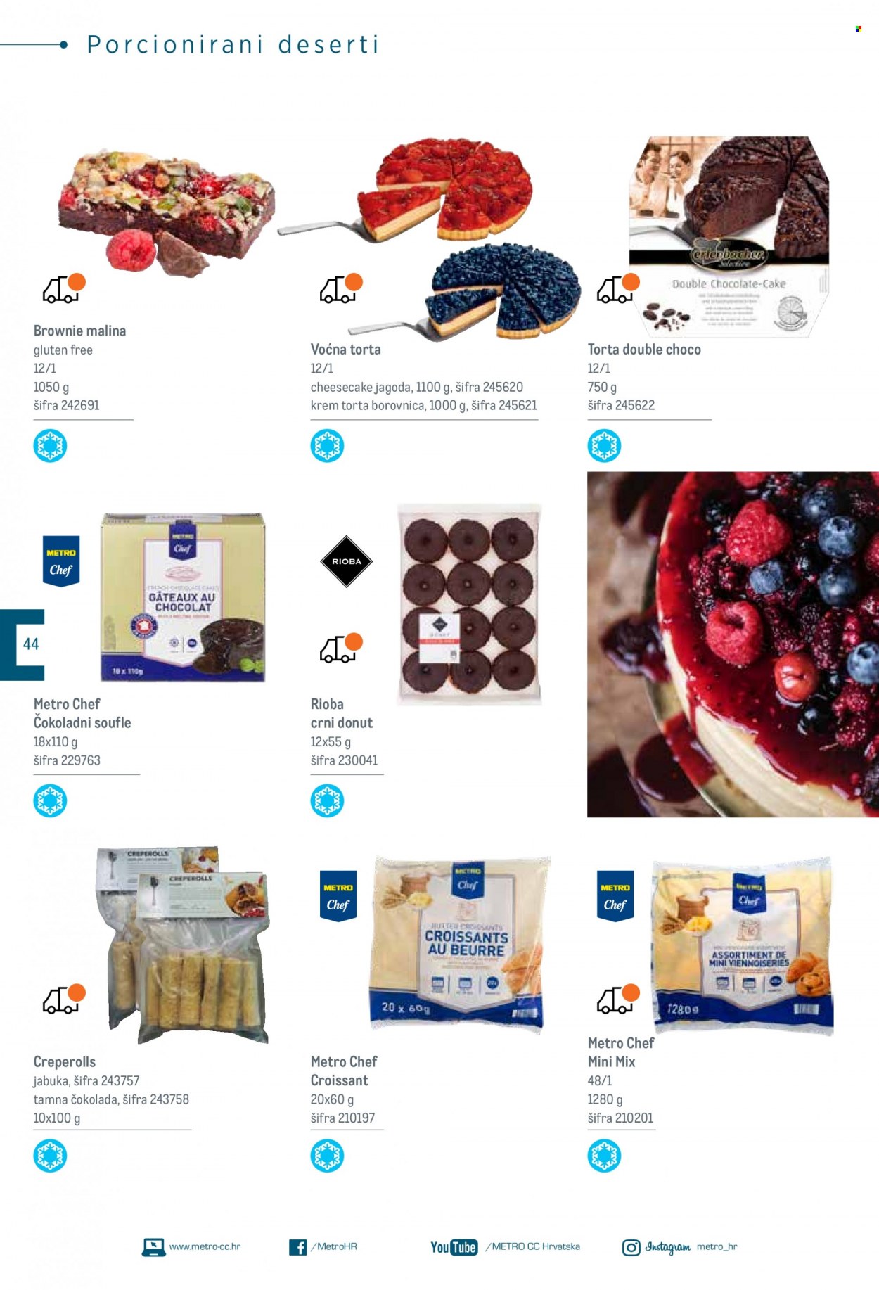 thumbnail - Metro katalog - Sniženi proizvodi - brownie, croissant, donut, torta, jabuka, tamna čokolada, Rioba. Stranica 44.
