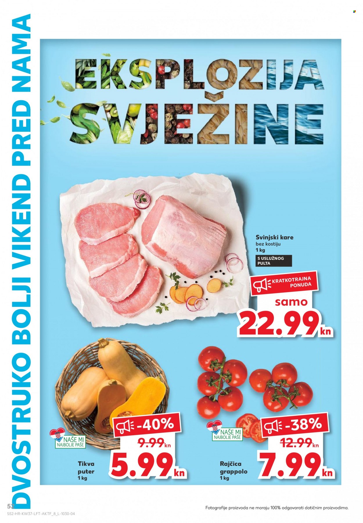 thumbnail - Kaufland katalog - 16.09.2021. - 22.09.2021. - Sniženi proizvodi - svinjski kare, svinjsko meso, rajčica, tikva. Stranica 52.