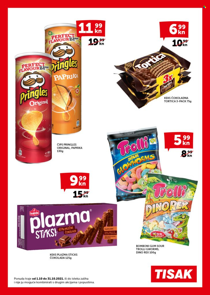 thumbnail - Tisak katalog - 01.10.2021. - 31.10.2021. - Sniženi proizvodi - čokolada, keksi, bombon, Tortica, chips, Pringles. Stranica 4.