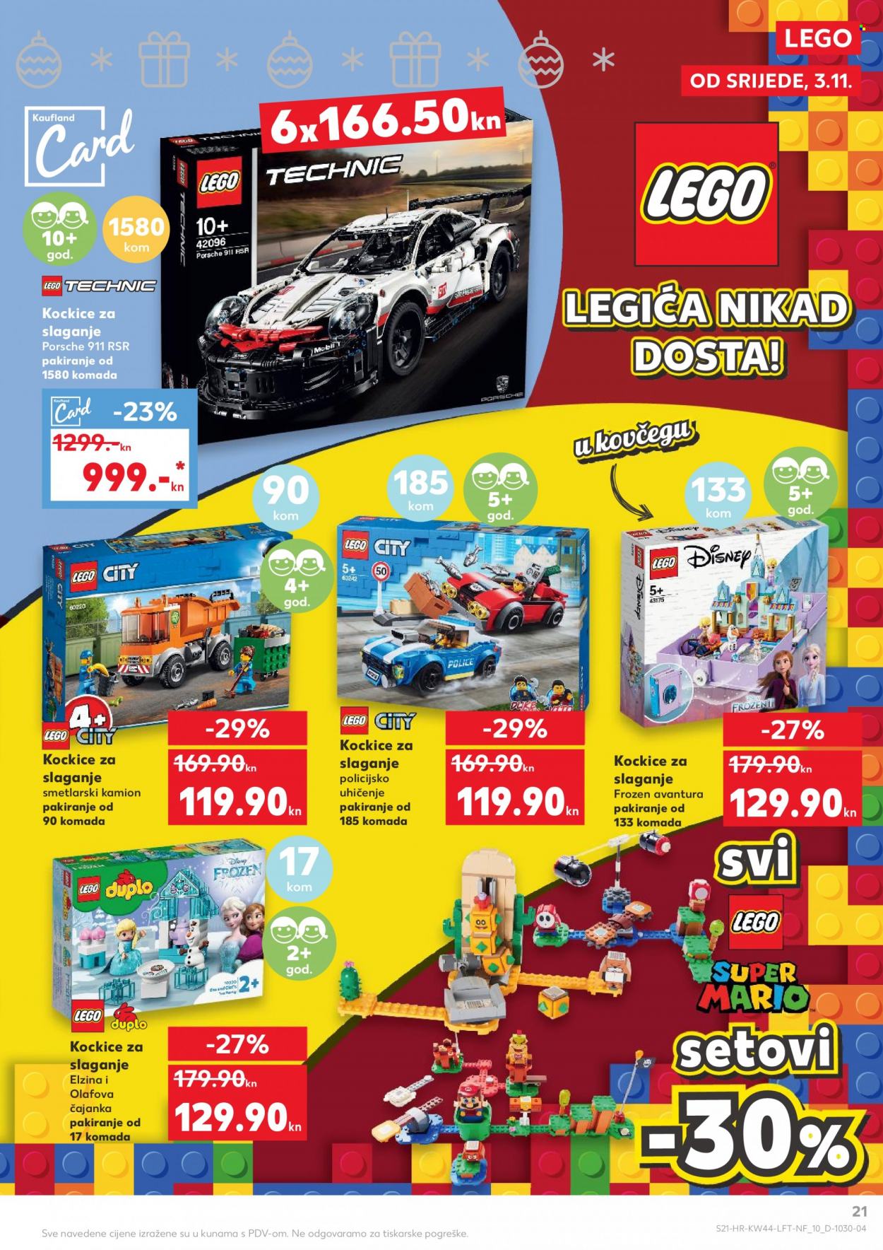 thumbnail - Kaufland katalog - 03.11.2021. - 26.12.2021. - Sniženi proizvodi - Disney Frozen, LEGO, LEGO City, LEGO Duplo, plastični kamion. Stranica 21.