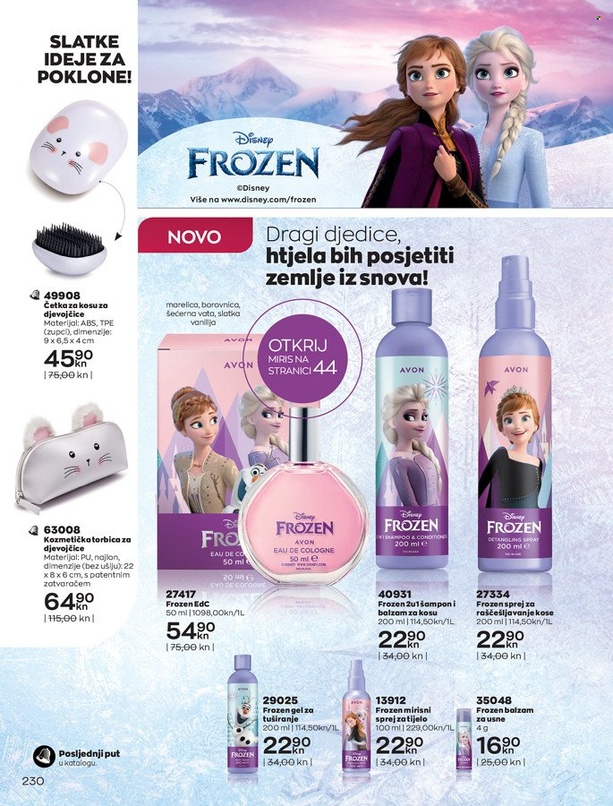 thumbnail - Avon katalog - 01.12.2021. - 29.12.2021. - Sniženi proizvodi - Disney, gel za tuširanje, Avon, četka za kosu, cologne, Disney Frozen. Stranica 230.