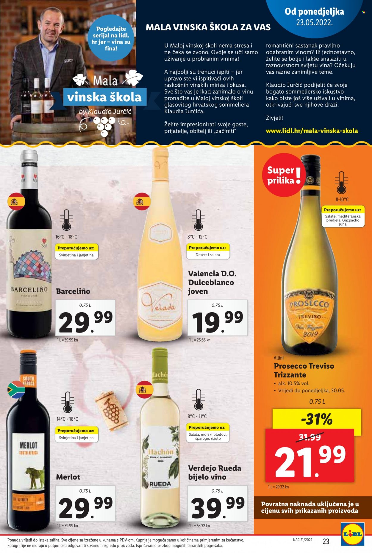 thumbnail - Lidl katalog - 23.05.2022. - 30.05.2022. - Sniženi proizvodi - bijelo vino, vino, alkohol. Stranica 23.