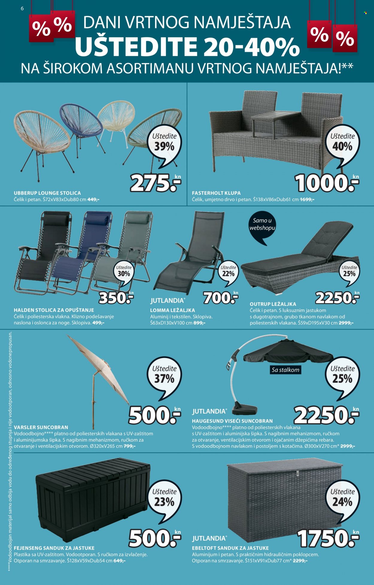 thumbnail - JYSK katalog - 02.06.2022. - 06.07.2022. - Sniženi proizvodi - klupa, stolica, stolica za opuštanje, sanduk, ležaljka, suncobran. Stranica 6.