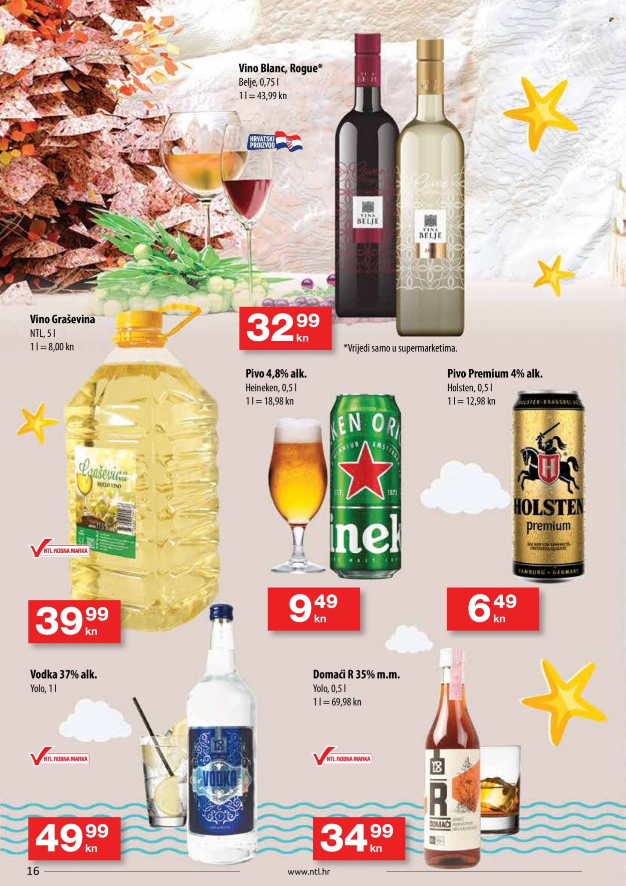 thumbnail - NTL katalog - 30.06.2022. - 06.07.2022. - Sniženi proizvodi - Belje, bijelo vino, Graševina, vino, alkohol, pivo, Heineken, vodka. Stranica 16.