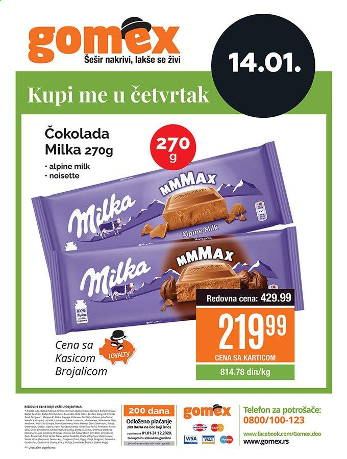 Gomex katalog - 14.01.2021 - 14.01.2021 - Proizvodi na akciji - Milka, čokolada. Stranica 1.