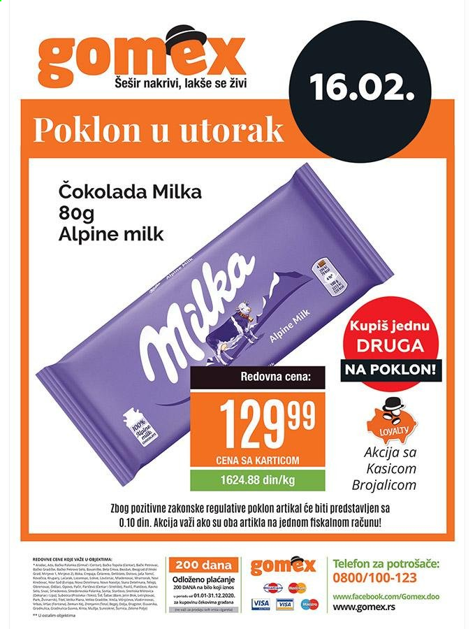 thumbnail - Gomex katalog - 16.02.2021 - 16.02.2021 - Proizvodi na akciji - Milka, čokolada. Stranica 1.