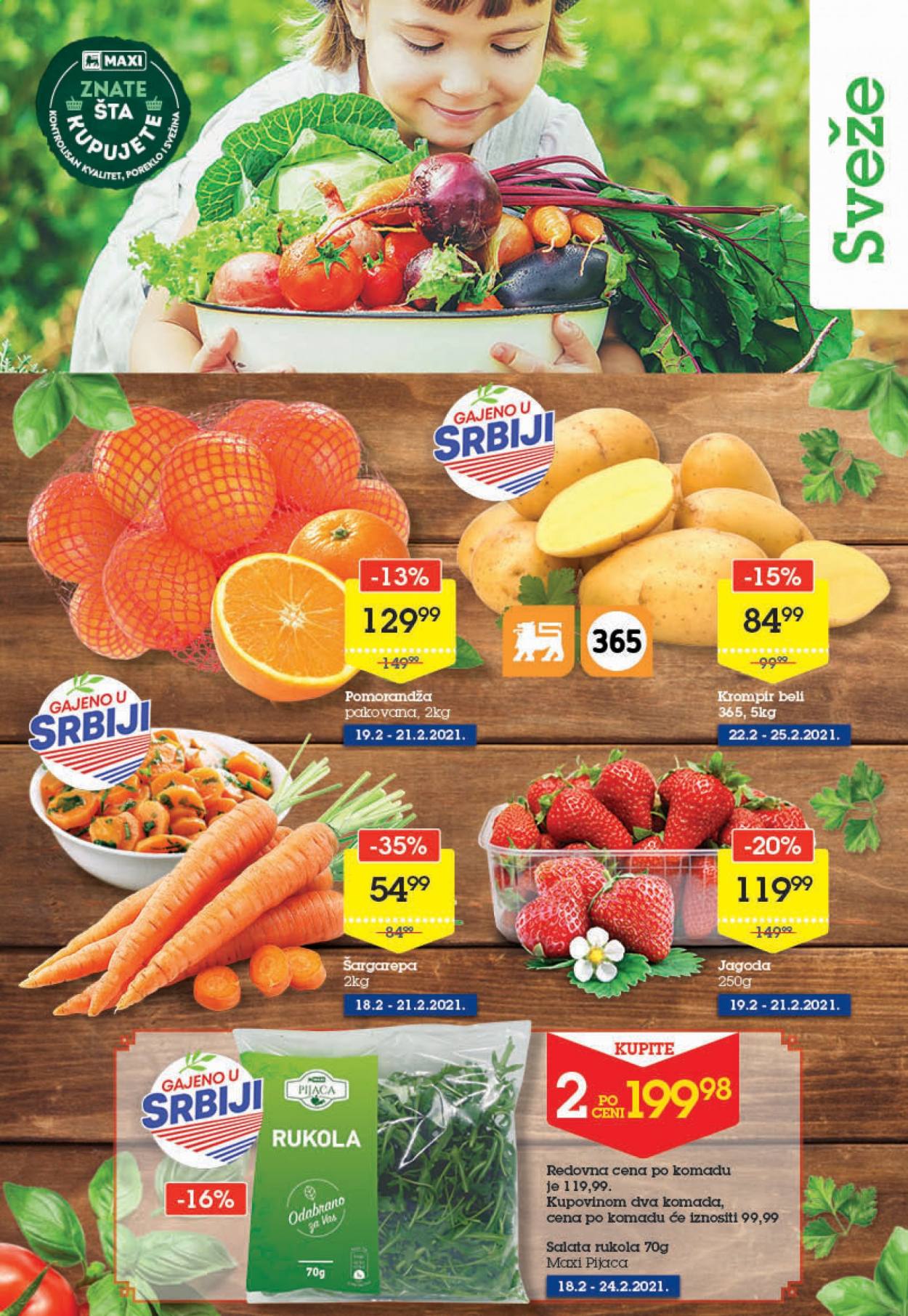 thumbnail - Mega Maxi katalog - 18.02.2021 - 24.02.2021 - Proizvodi na akciji - krompir, rukola, salata, šargarepa, pomorandža, jagoda. Stranica 3.