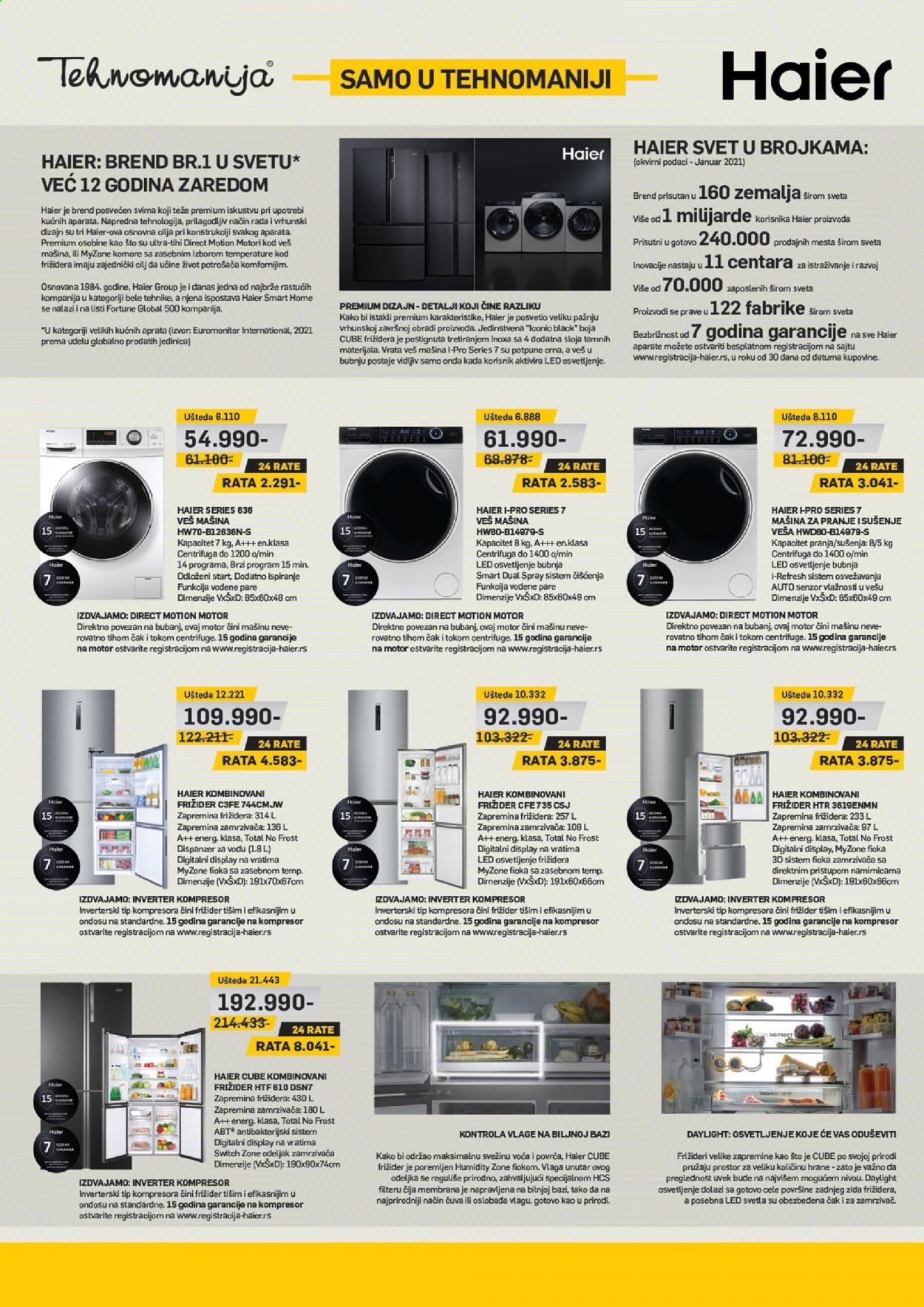 thumbnail - Tehnomanija katalog - 01.03.2021 - 31.03.2021 - Proizvodi na akciji - kombinovani frižider, frižider, mašina za pranje veša. Stranica 2.