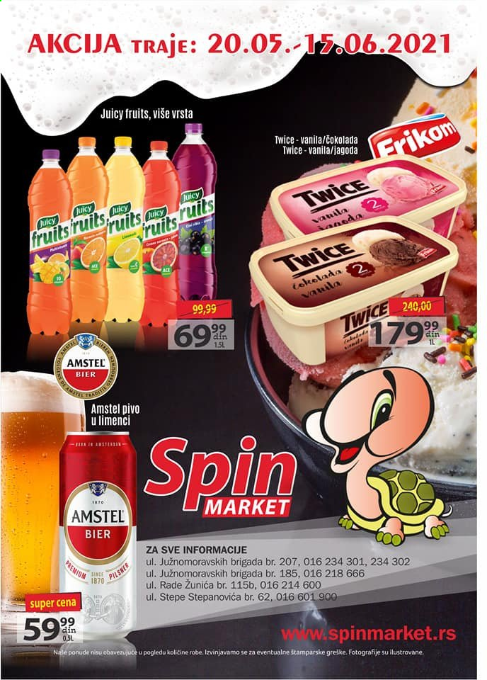 thumbnail - Spin Market katalog - 20.05.2021 - 15.06.2021 - Proizvodi na akciji - Amstel, pivo, jagoda, čokolada. Stranica 1.
