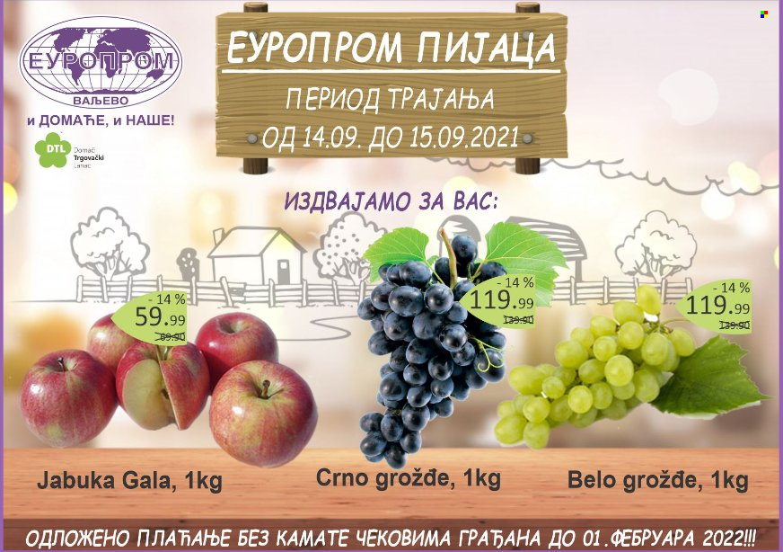 thumbnail - Europrom katalog - 14.09.2021 - 15.09.2021 - Proizvodi na akciji - jabuka, crno grožđe, belo grožđe. Stranica 1.
