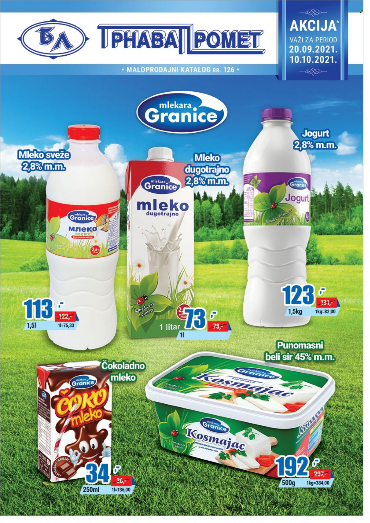thumbnail - Trnava Promet katalog - 20.09.2021 - 10.10.2021 - Proizvodi na akciji - sir, beli sir, jogurt, čokoladno mleko. Stranica 1.