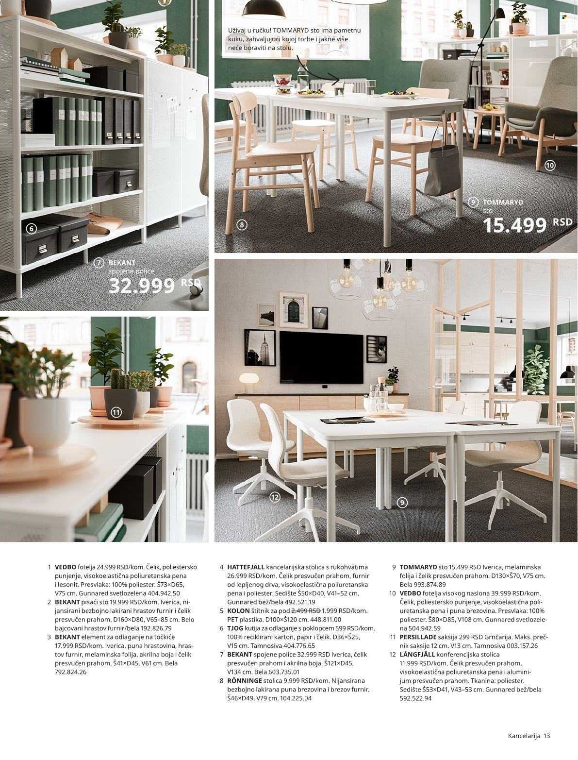 thumbnail - IKEA katalog - Proizvodi na akciji - kutija, aluminijumska folija, karton, polica, sto, stolica, fotelja, pisaći sto, kancelarijska stolica, saksija. Stranica 13.