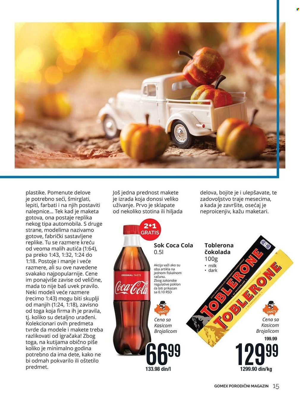 thumbnail - Gomex katalog - 22.10.2021 - 04.11.2021 - Proizvodi na akciji - Coca Cola, sok, čokolada, Toblerone. Stranica 15.