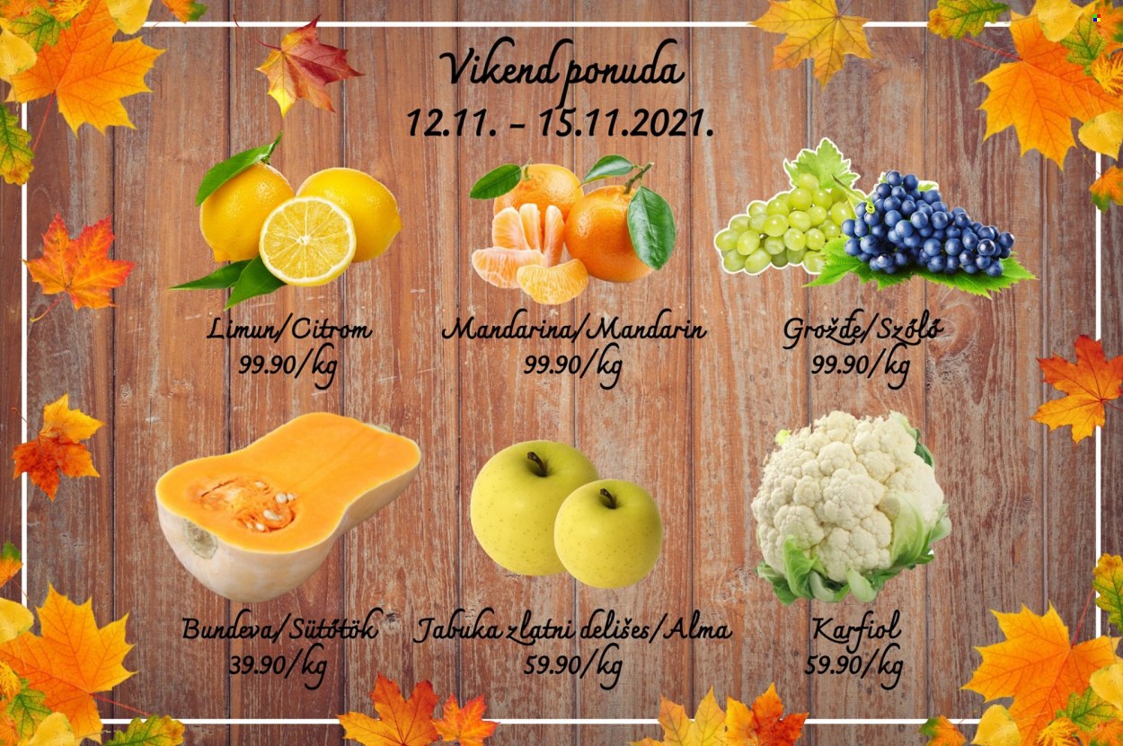 thumbnail - Senta Promet katalog - 12.11.2021 - 15.11.2021 - Proizvodi na akciji - bundeva, limun, jabuka, mandarina. Stranica 1.