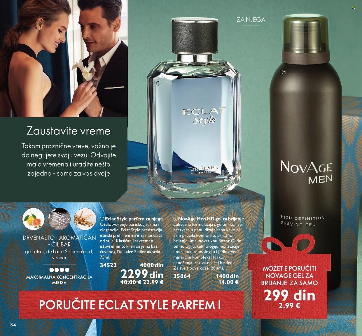 thumbnail - Oriflame katalog - 01.12.2021 - 31.12.2021 - Proizvodi na akciji - NovAge, Eclat, parfemska voda za njega, parfem, gel za brijanje. Stranica 34.