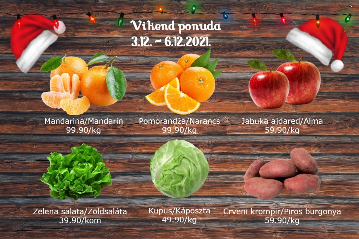 thumbnail - Senta Promet katalog - 03.12.2021 - 06.12.2021 - Proizvodi na akciji - crveni krompir, krompir, salata, kupus, pomorandža, jabuka, mandarina. Stranica 1.