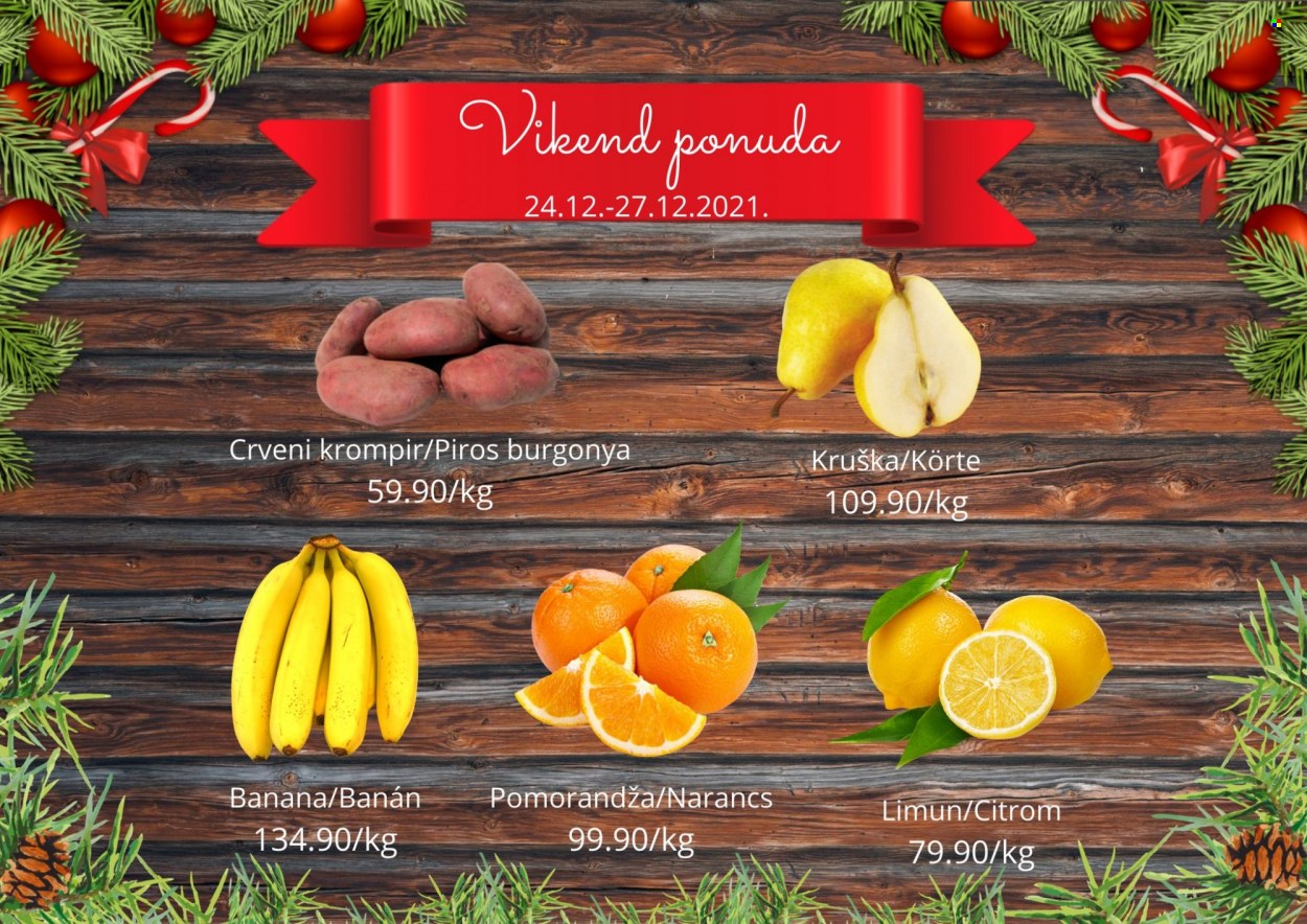 thumbnail - Senta Promet katalog - 24.12.2021 - 27.12.2021 - Proizvodi na akciji - crveni krompir, krompir, kruške, limun, banana, pomorandža. Stranica 1.