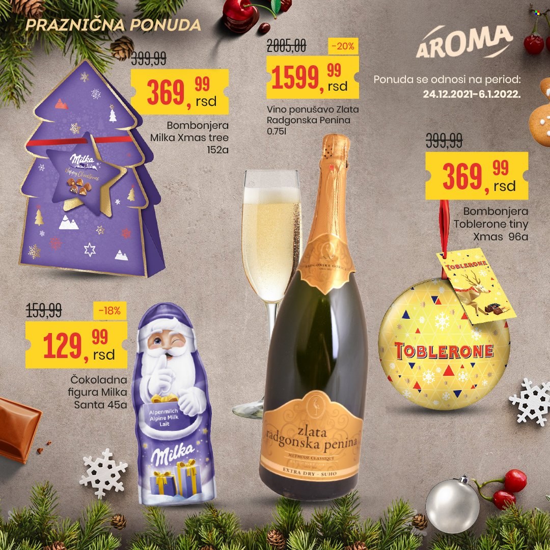 thumbnail - Aroma Market katalog - 24.12.2021 - 06.01.2022 - Proizvodi na akciji - vino penušavo, vino, Milka, bombonjera, Toblerone. Stranica 1.