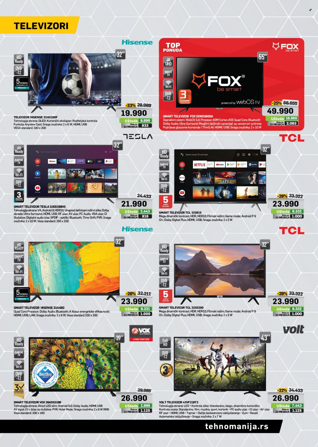 thumbnail - Tehnomanija katalog - 03.05.2022 - 31.05.2022 - Proizvodi na akciji - TCL, Tesla, smart televizor, televizor, Volt, Hisense, android TV, slušalice, VOX, Ty. Stranica 9.