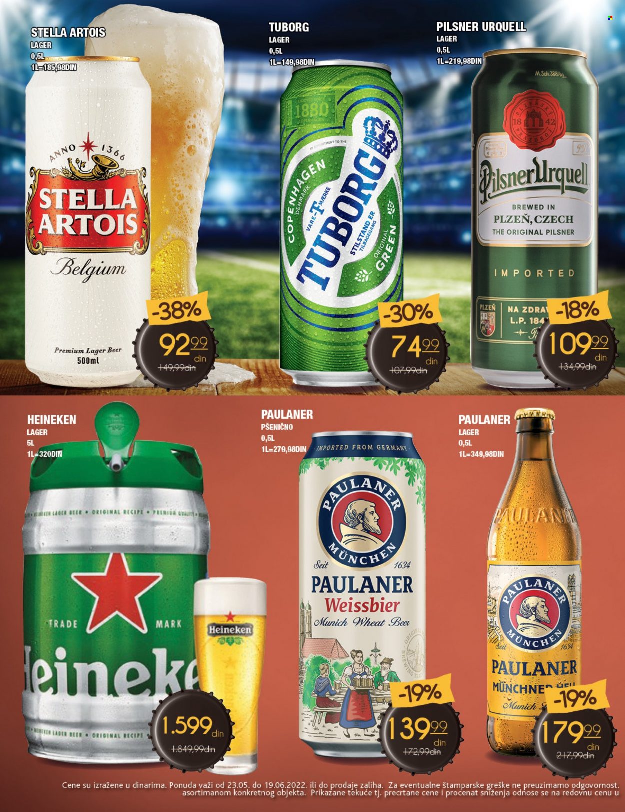 thumbnail - Roda katalog - 23.05.2022 - 19.06.2022 - Proizvodi na akciji - Heineken, Paulaner, Stella Artois, Tuborg, pivo. Stranica 6.