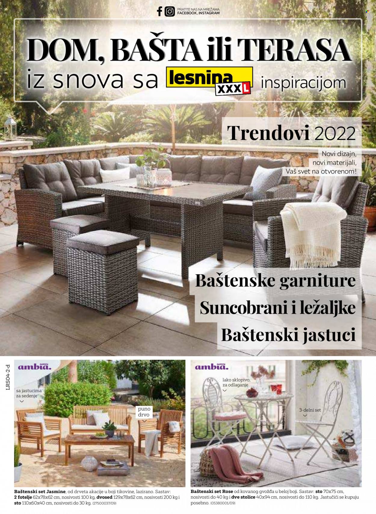 thumbnail - Lesnina XXXL katalog - 30.05.2022 - 11.09.2022 - Proizvodi na akciji - jastuk, fotelja, dvosed, baštenski nameštaj. Stranica 1.