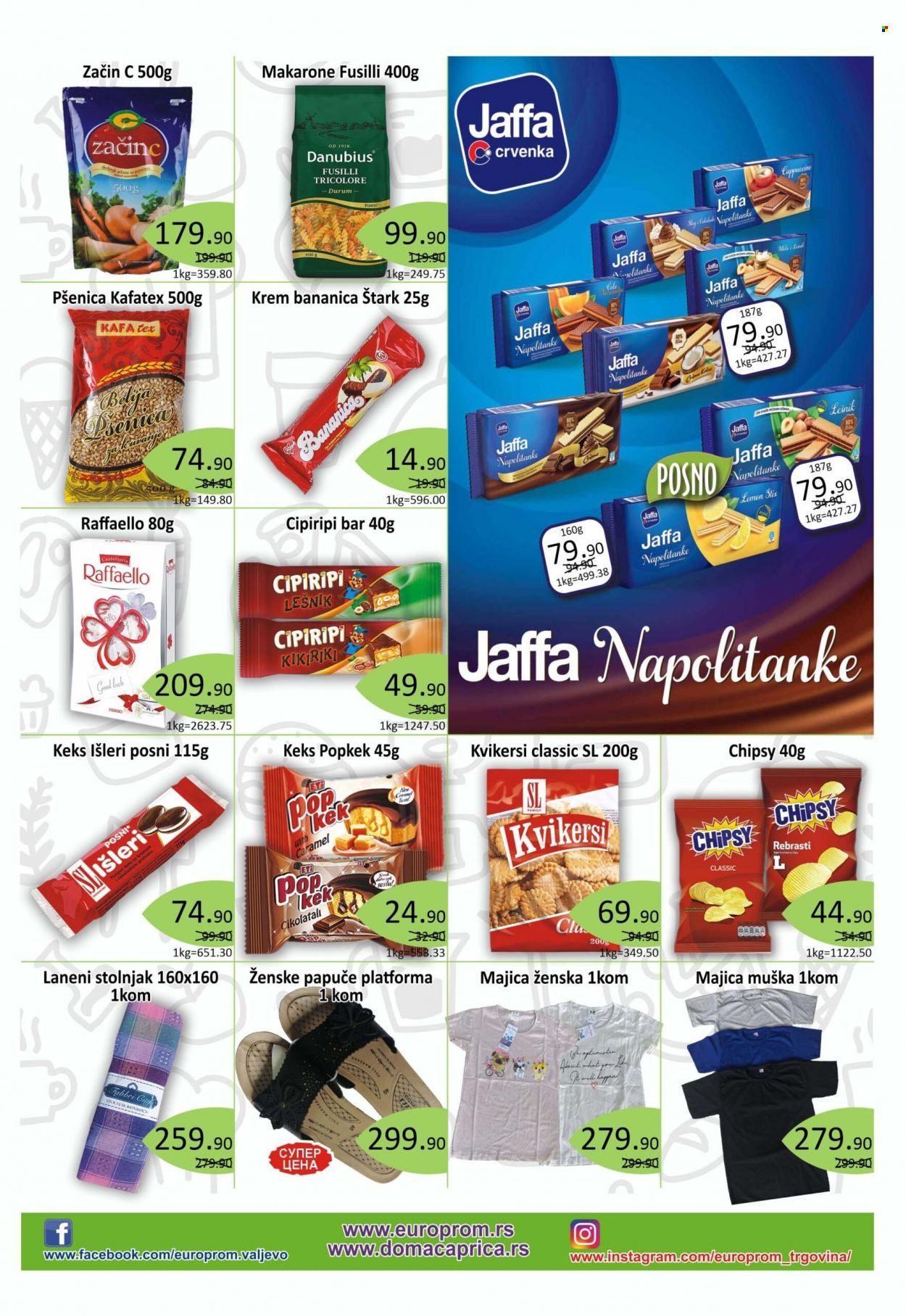 thumbnail - Europrom katalog - 01.07.2022 - 10.07.2022 - Proizvodi na akciji - kafa, nar, Dürüm, Cipiripi, šlag krem, keks, Štark, napolitanke, Raffaello, Jaffa, Išleri, čips, Crvenka, Danubius, pšenica, fusilli, makarona, začini, stolnjak. Stranica 3.