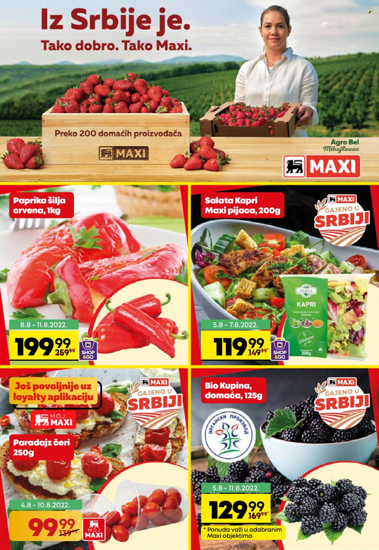 thumbnail - Maxi katalog - 04.08.2022 - 10.08.2022 - Proizvodi na akciji - paprika, paprika šilja, paradajz, paradajz cherry, salata, kupina, Dobro. Stranica 2.