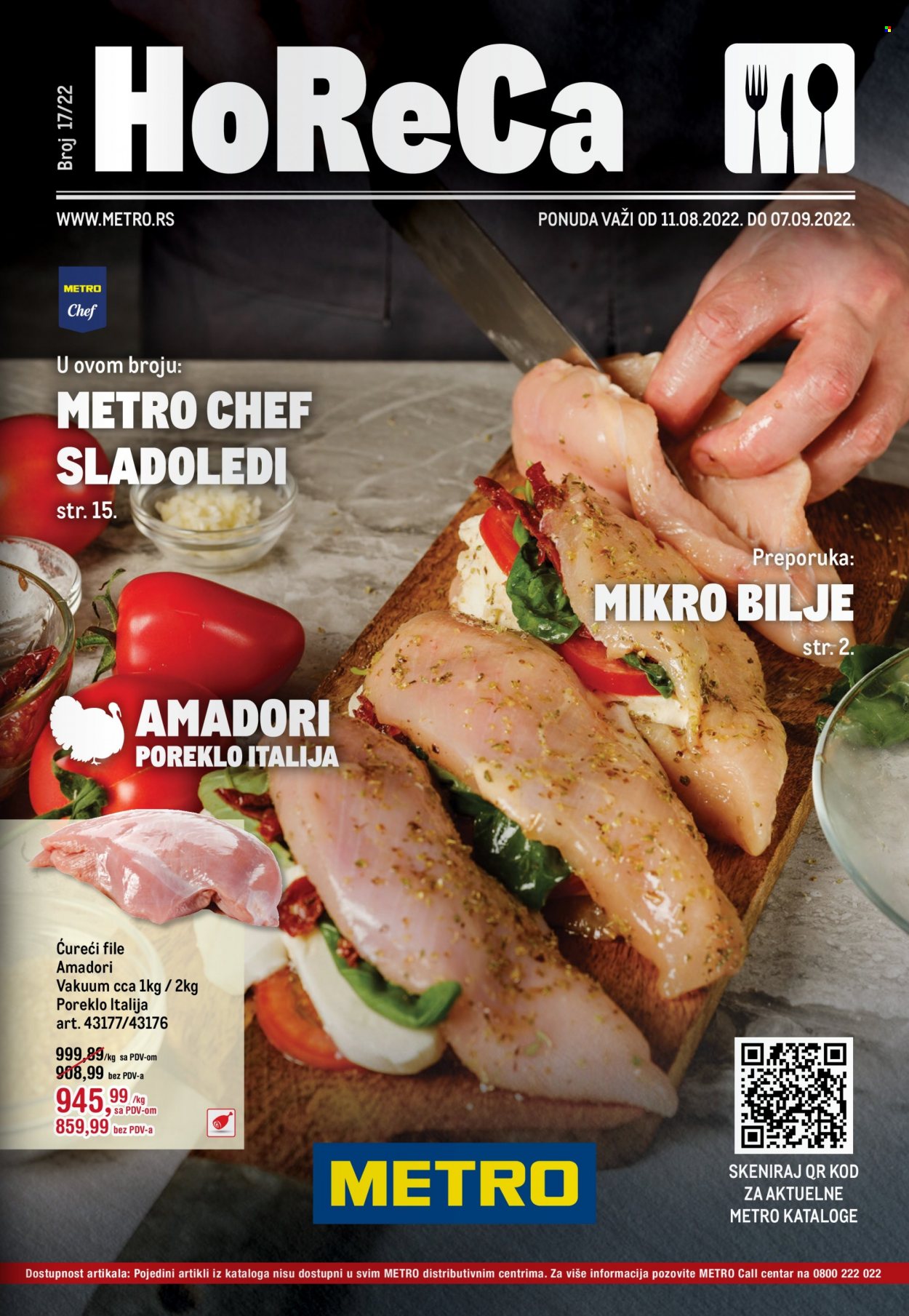 thumbnail - Metro katalog - 11.08.2022 - 07.09.2022 - Proizvodi na akciji - Metro Chef, ćureće meso, ćureći file, sladoled. Stranica 1.