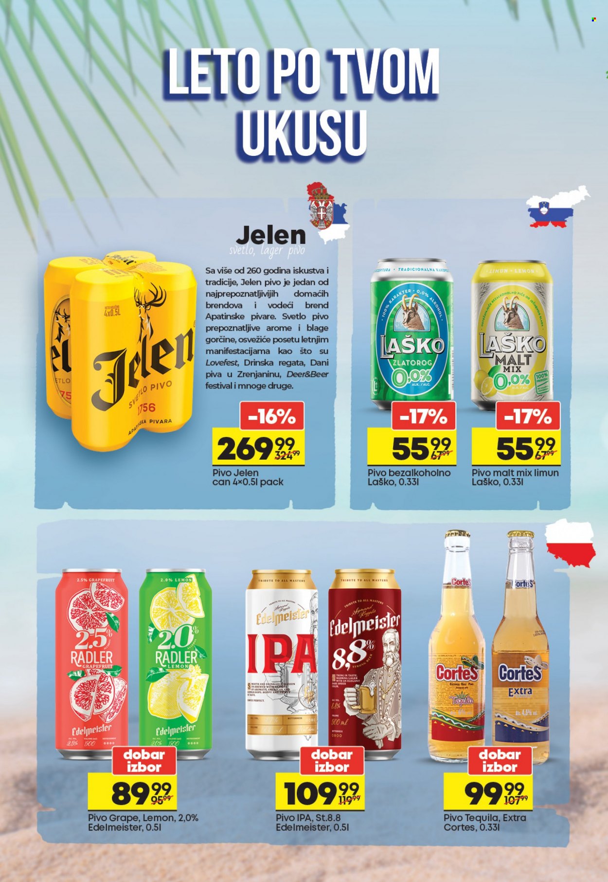 thumbnail - Maxi katalog - 11.08.2022 - 31.08.2022 - Proizvodi na akciji - Jelen, pivo svetle, Radler, pivo bezalkoholno, Zlatorog, Laško, pivo, tequila. Stranica 2.