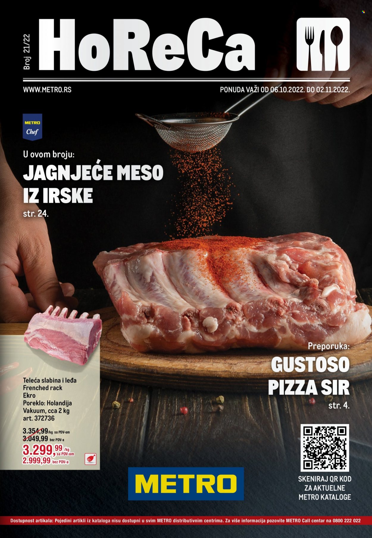 thumbnail - Metro katalog - 06.10.2022 - 02.11.2022 - Proizvodi na akciji - Metro Chef, teleće meso, teleća slabina, jagnjeće meso, sir pizza. Stranica 1.