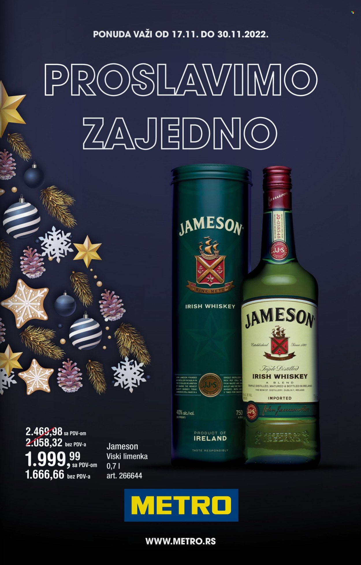 thumbnail - Metro katalog - 17.11.2022 - 30.11.2022 - Proizvodi na akciji - alkohol, Jameson, whisky. Stranica 1.