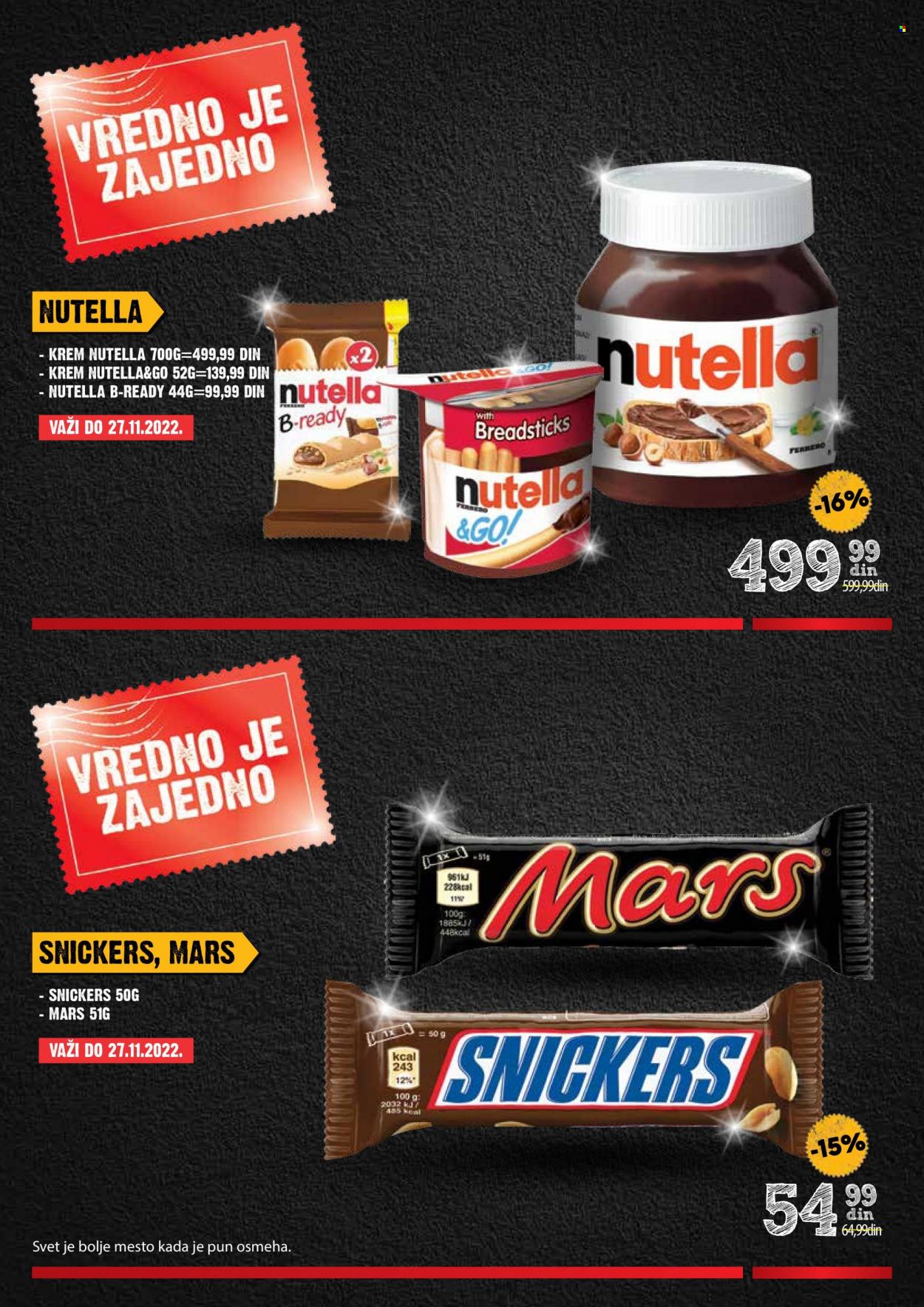 thumbnail - Roda katalog - 14.11.2022 - 11.12.2022 - Proizvodi na akciji - lešnik krem, Nutella, slatki namaz, čokolada sa keksom, Mars, Snickers. Stranica 15.