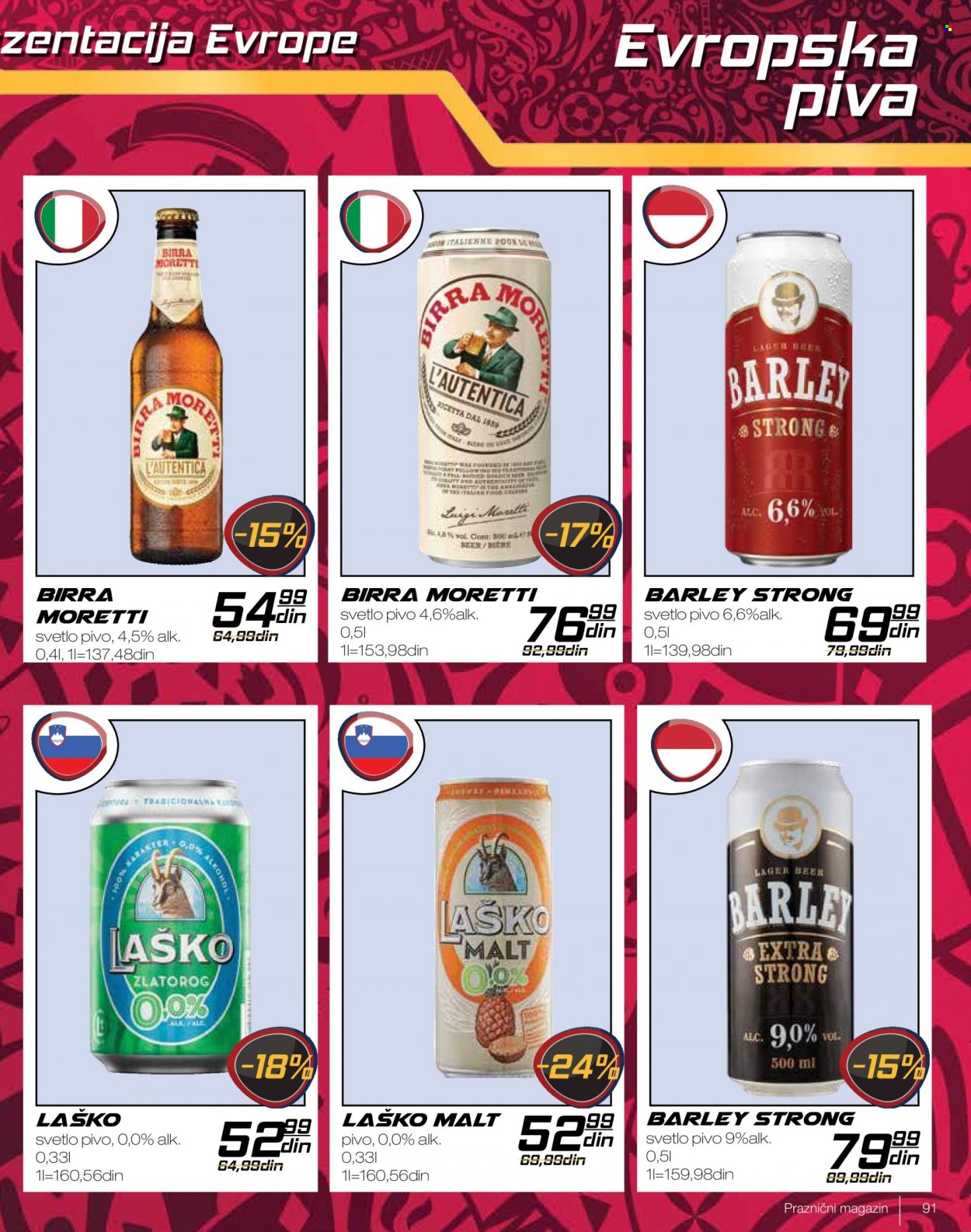 thumbnail - Roda katalog - 21.11.2022 - 11.12.2022 - Proizvodi na akciji - alkohol, Birra Moretti, pivo, pivo svetle, Laško, malt pivo. Stranica 91.