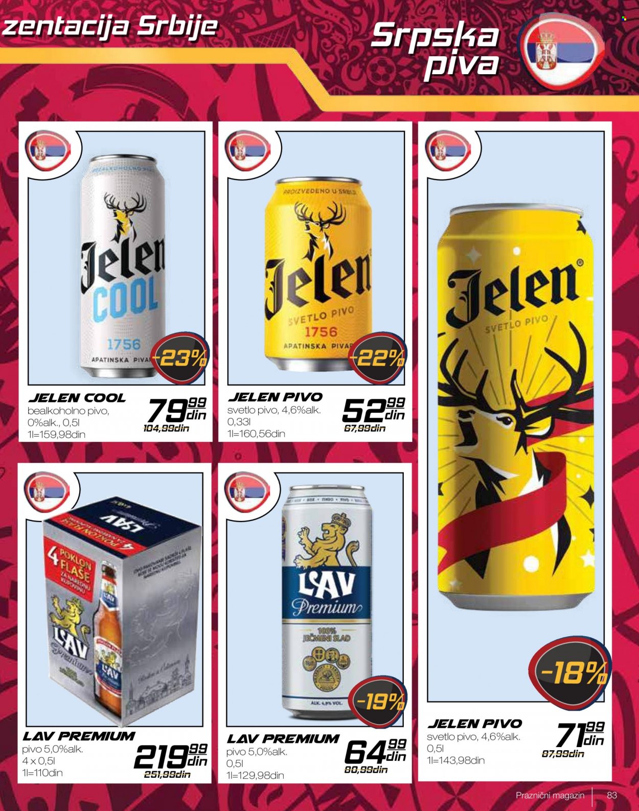 thumbnail - Idea katalog - 21.11.2022 - 11.12.2022 - Proizvodi na akciji - Jelen, pivo, pivo bezalkoholno, alkohol, pivo svetle, Lav. Stranica 83.